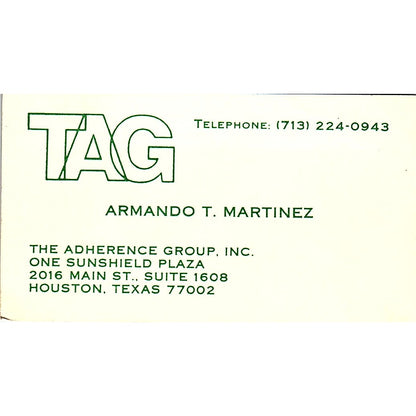 The Adherence Group Armando Martinez Houston Texas Vintage  Business Card SB4-B9