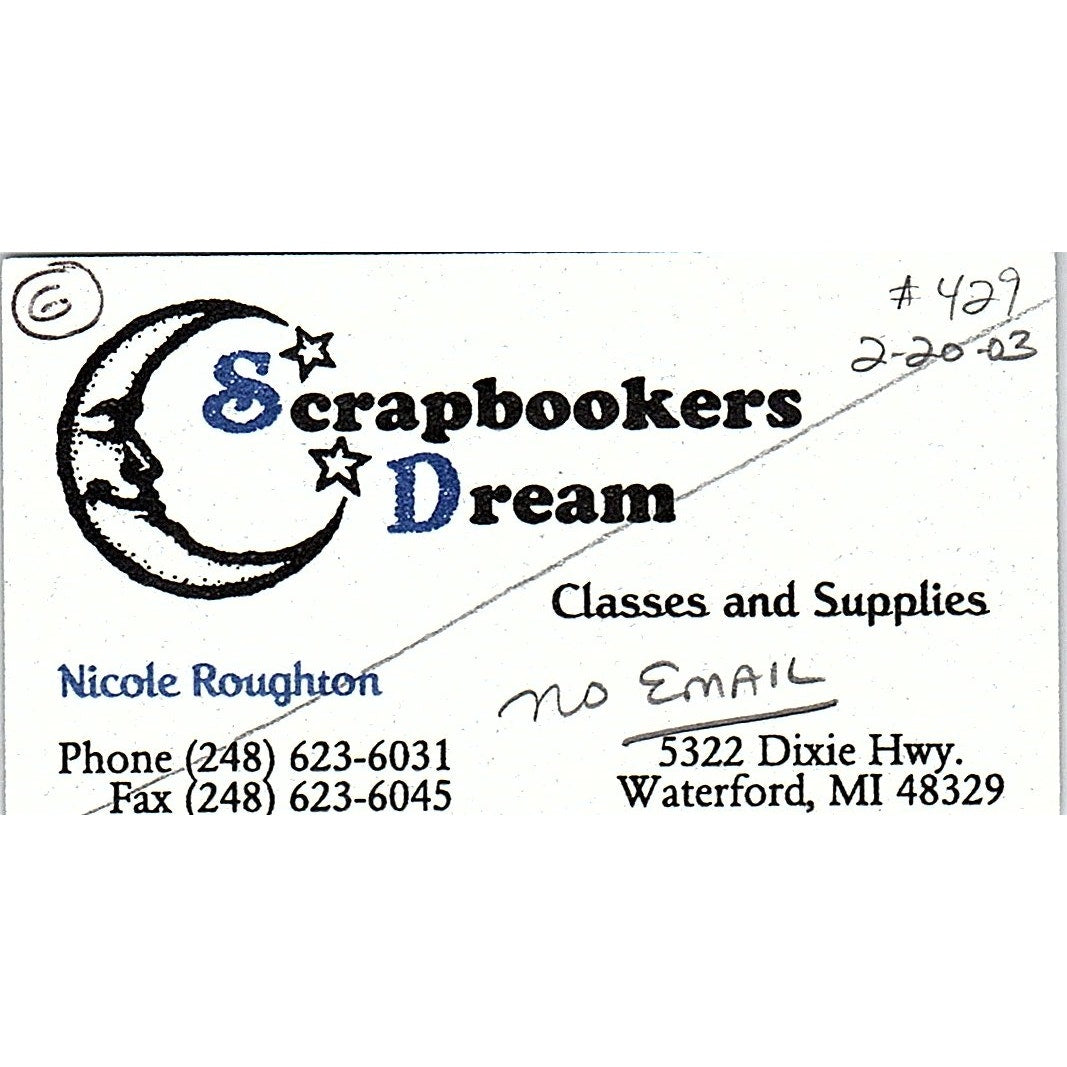 Scrapbookers Dream Nicole Roughton Waterford MI Vintage Business Card SC9-B9