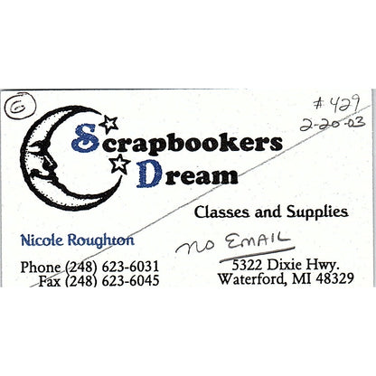 Scrapbookers Dream Nicole Roughton Waterford MI Vintage Business Card SC9-B9
