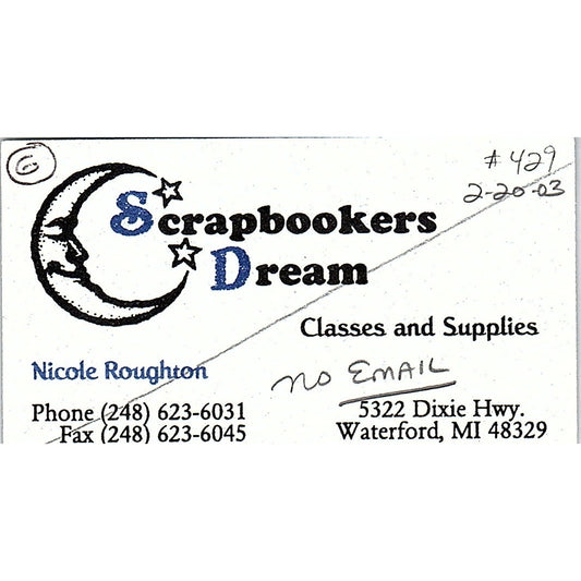 Scrapbookers Dream Nicole Roughton Waterford MI Vintage Business Card SC9-B9