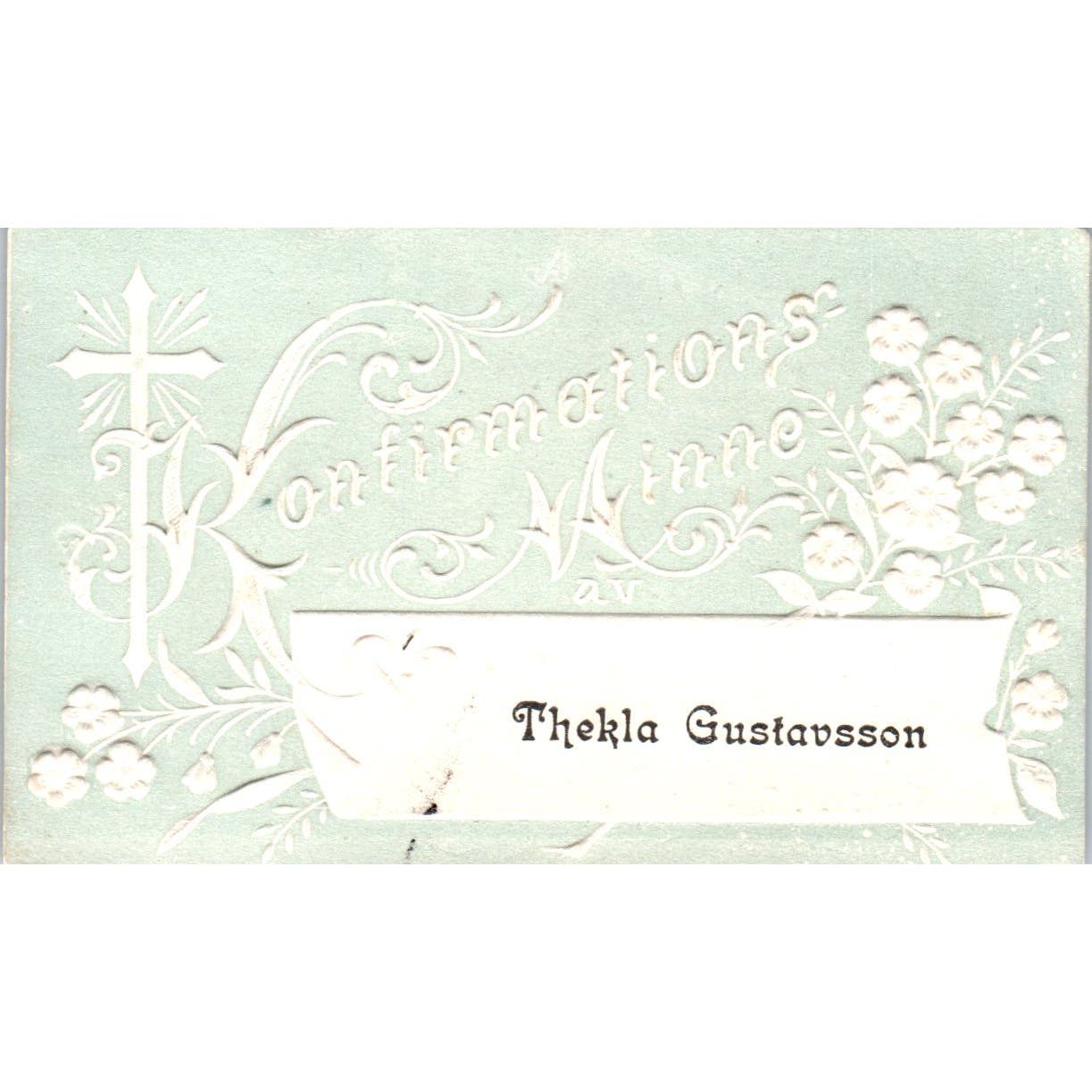 Vintage Thekla Gustavsson Konfirmations Minne Embossed Swedish Calling Card AE2