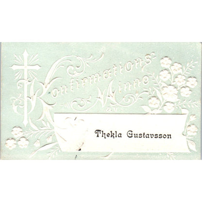 Vintage Thekla Gustavsson Konfirmations Minne Embossed Swedish Calling Card AE2