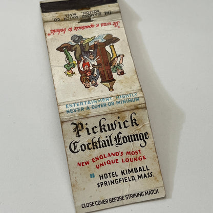 Pickwick Cocktail Lounge Hotel Kimball Springfield MA Matchbook Cover TB6-MB1-14