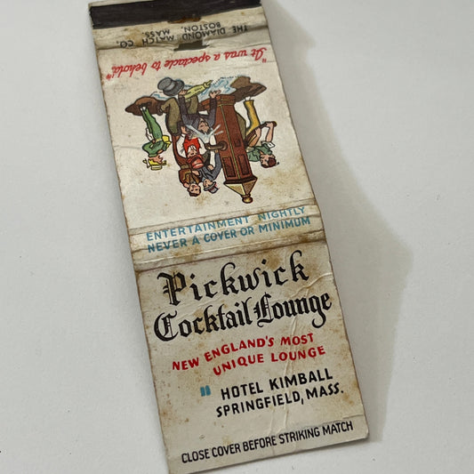 Pickwick Cocktail Lounge Hotel Kimball Springfield MA Matchbook Cover TB6-MB1-14