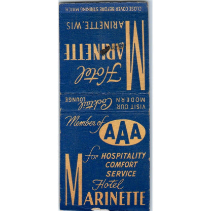 Hotel Marinette AAA Wisconsin Vintage Matchbook Cover SF4-Y1