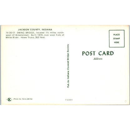 Ewing Bridge Brownstone Jackson County IN Vintage Covered Bridge Postcard PC14