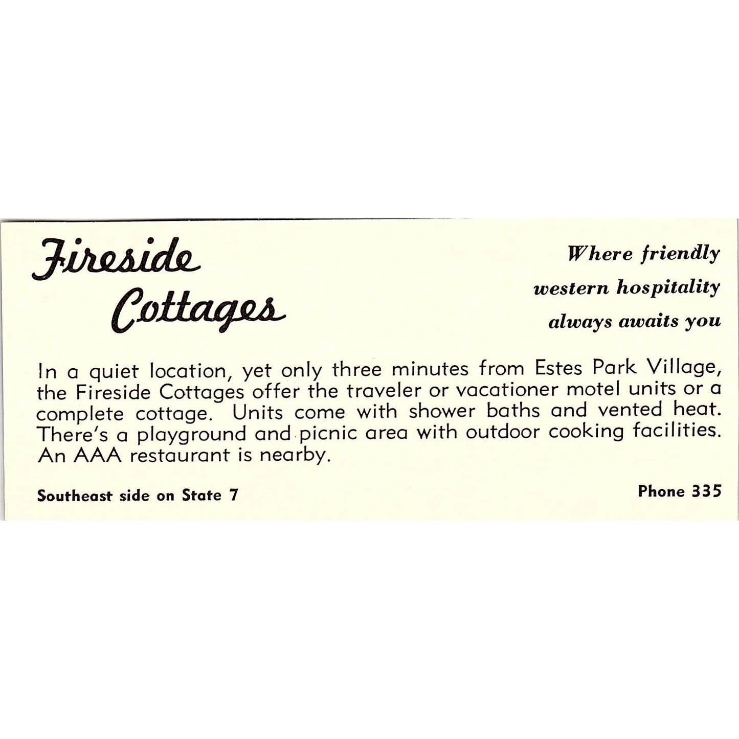 Fireside Cottages Estes Park CO 1958 Ad AG1-M4