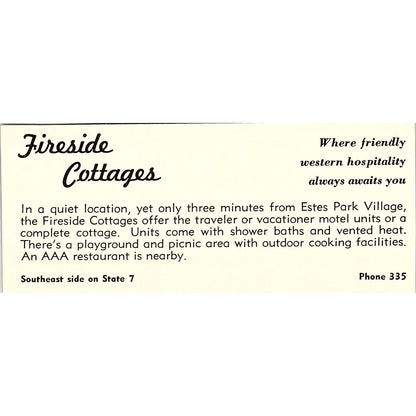 Fireside Cottages Estes Park CO 1958 Ad AG1-M4