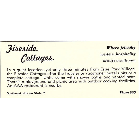 Fireside Cottages Estes Park CO 1958 Ad AG1-M4