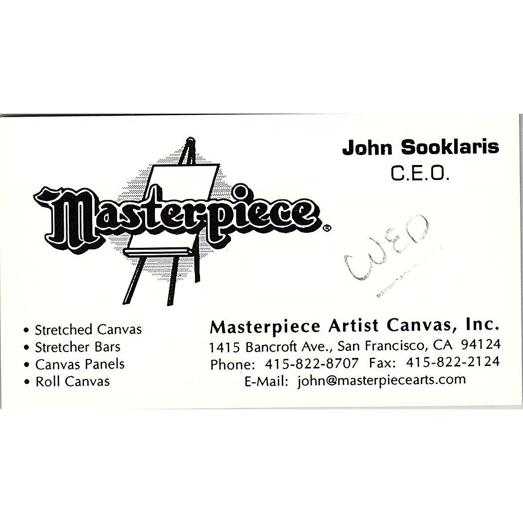 John Sooklaris Masterpiece Artist Canvas San Francisco CA Business Card SC9-B9