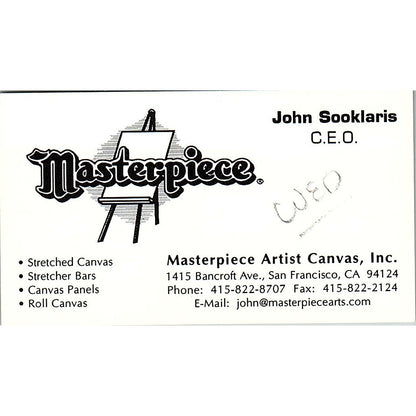 John Sooklaris Masterpiece Artist Canvas San Francisco CA Business Card SC9-B9