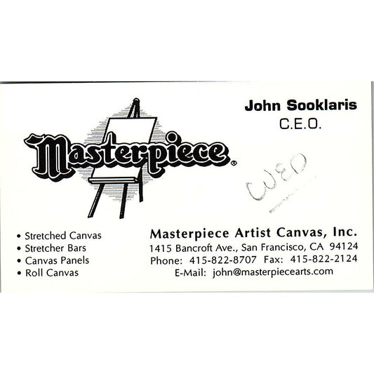 John Sooklaris Masterpiece Artist Canvas San Francisco CA Business Card SC9-B9