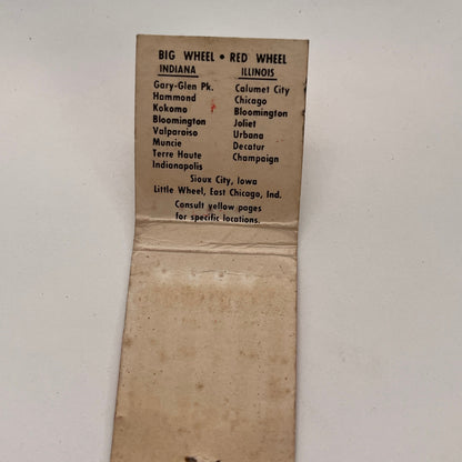 The Wheel Big Wheel Red Wheel Restaurants IL IN Vintage Matchbook TB6-MB2-15