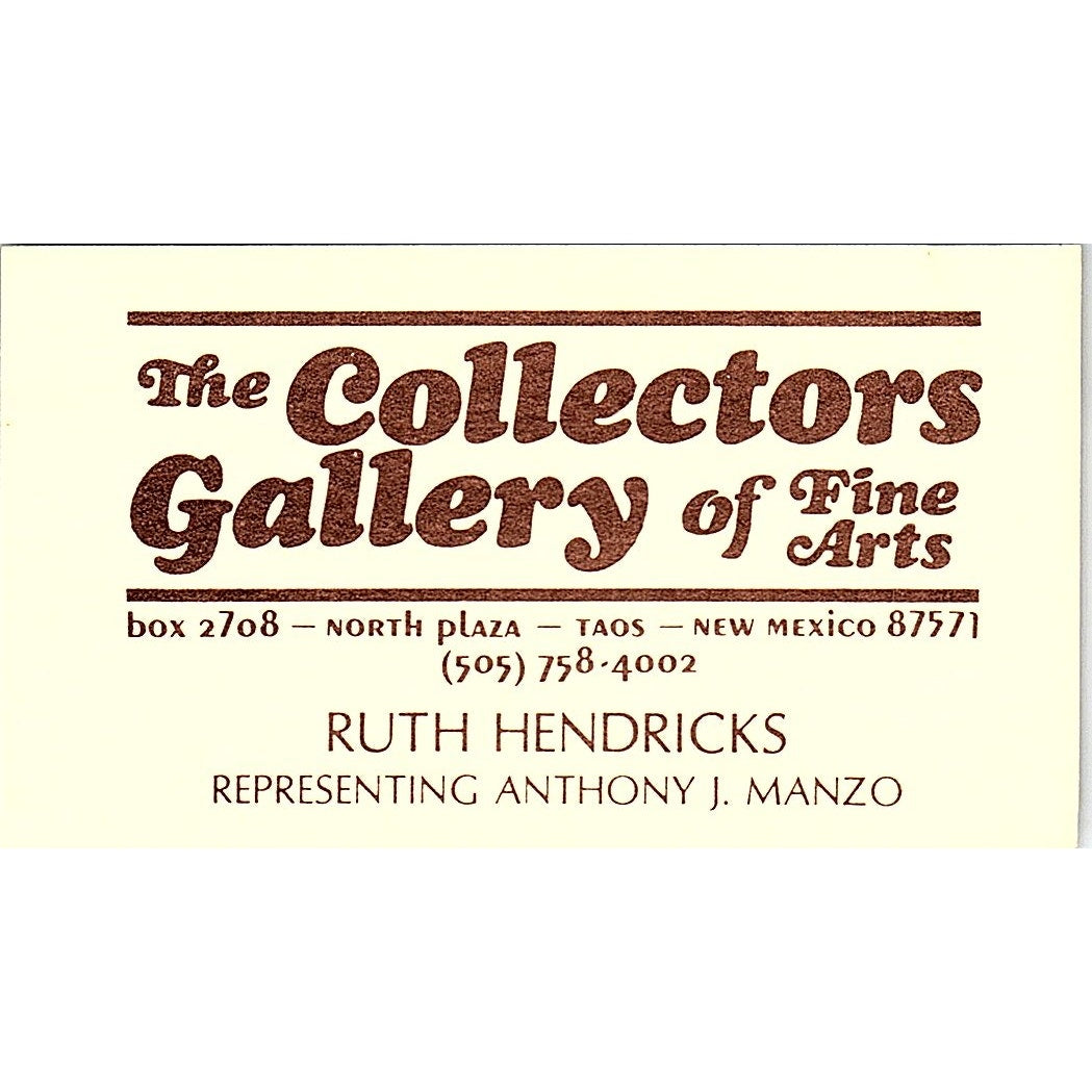 Ruth Hendricks The Collectors Gallery of Fine Art Taos NM Business Card SD9-B4