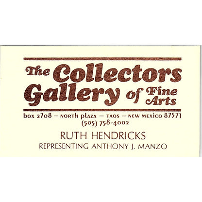 Ruth Hendricks The Collectors Gallery of Fine Art Taos NM Business Card SD9-B4