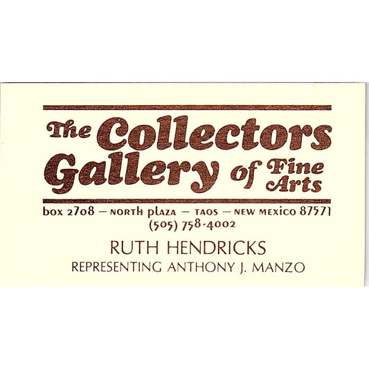 Ruth Hendricks The Collectors Gallery of Fine Art Taos NM Business Card SD9-B4