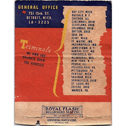 Transamerican Freight Lines Inc Trucking Detroit Vintage Large Matchbook TH2-Y2