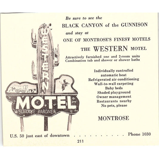 The Western Motel Montrose CO 1958 Ad AG1-H6