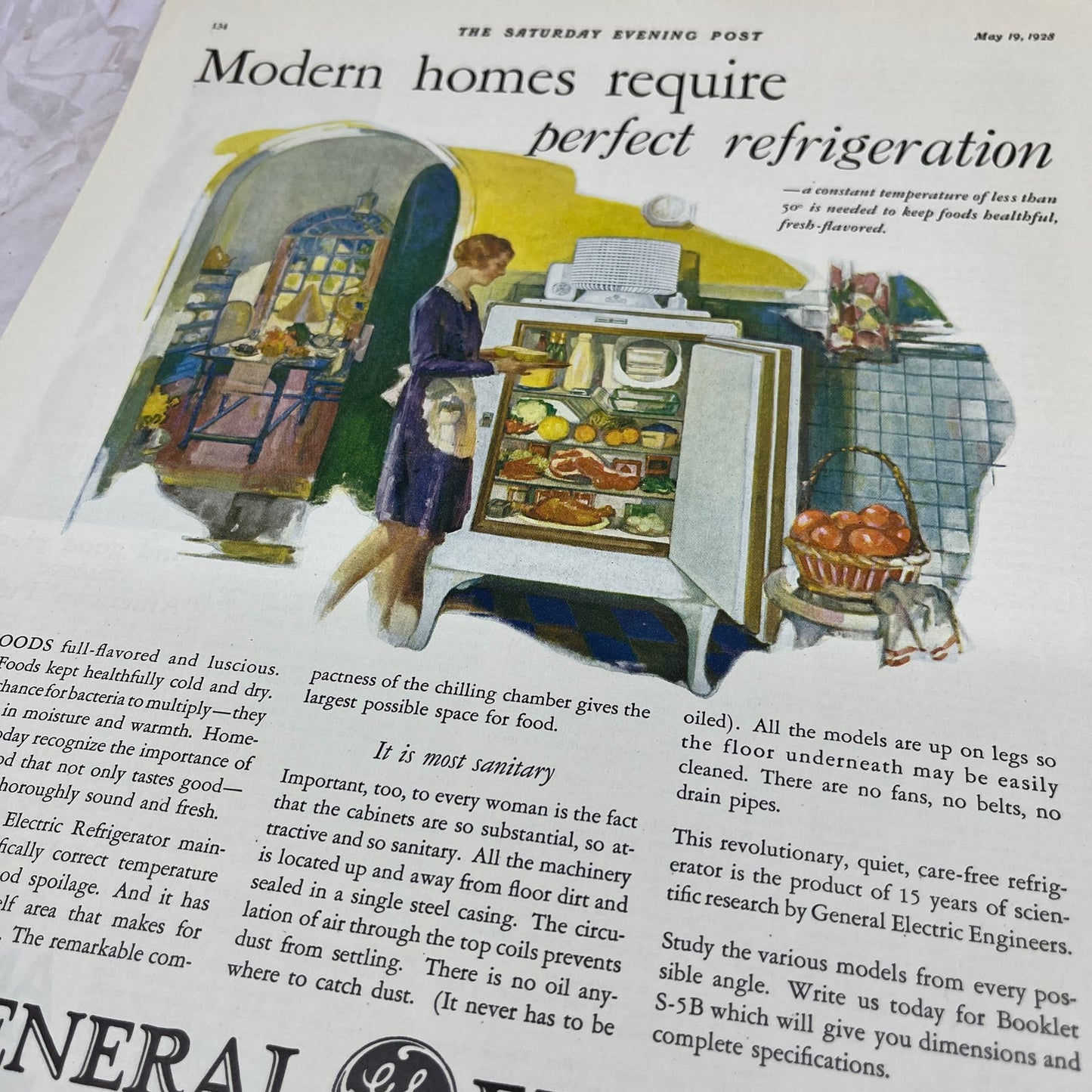 General Electric Refrigerator 1928 Original Magazine Advertisement FL6-8