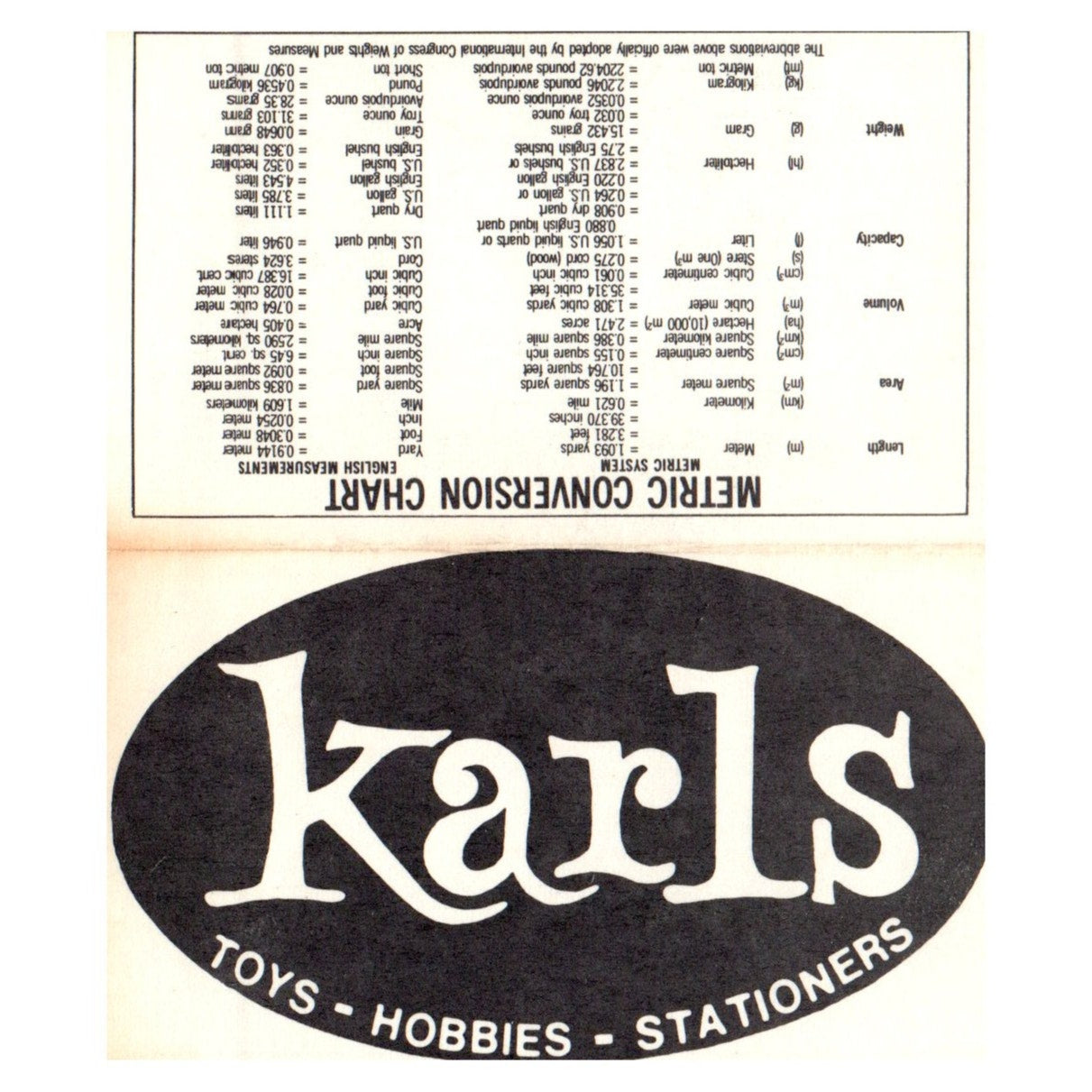 Karls Toys Hobbies Stationers Cerritos Orange Westminster Business Card SF3-B1