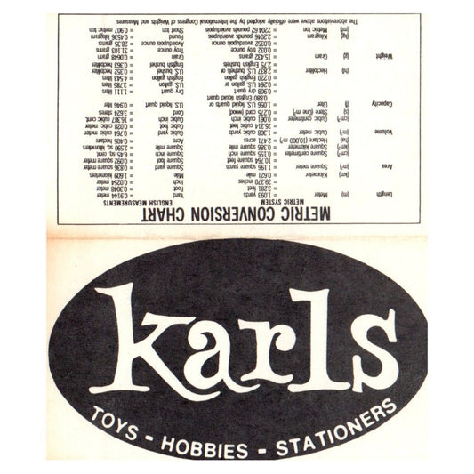 Karls Toys Hobbies Stationers Cerritos Orange Westminster Business Card SF3-B1