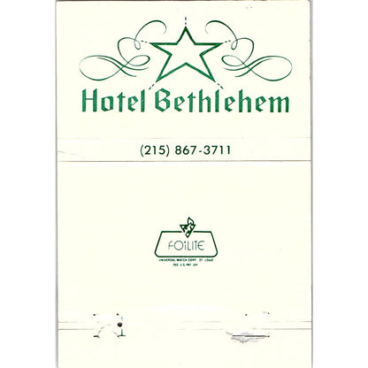 Hotel Bethlehem Annie S. Kemerer Museum PA Vintage Matchbook TB6-MB2-13