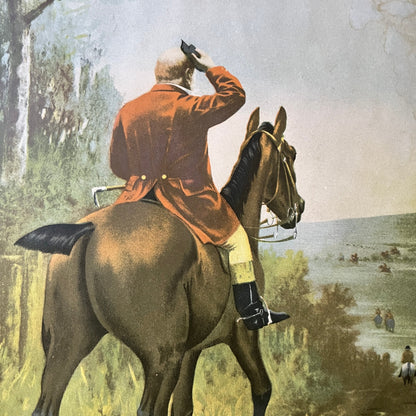British Fox Hunting Horseback Lithograph Vintage Art Print 9x11 V5