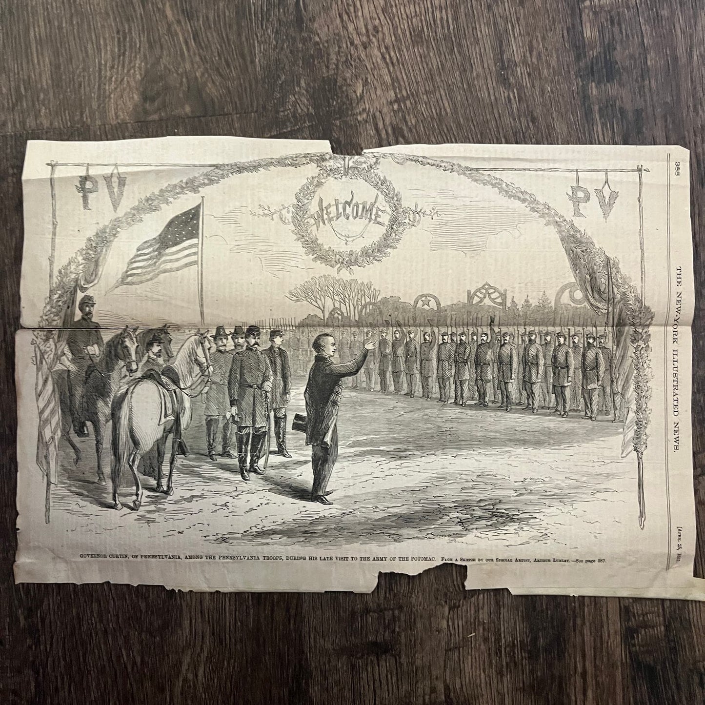 PA Gov Curtain Visits Army of the Potomac Original 1863 Civil War Engraving C75