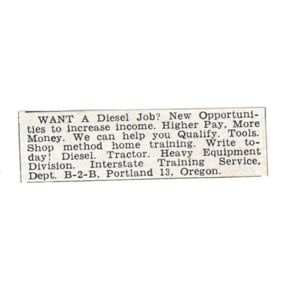 Diesel Jobs - Interstate Training Service, Portland OR 1955 Ad AG1-S9