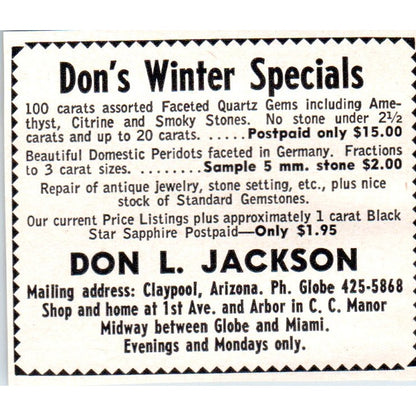 Don L. Jackson Lapidary Supply Gems AZ 1964 Magazine Ad AB6-M1