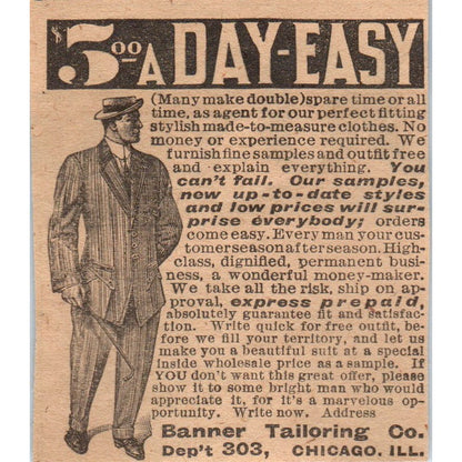Banner Tailoring Co Salesmen Wanted Chicago 1910 Magazine Ad AF1-CM2