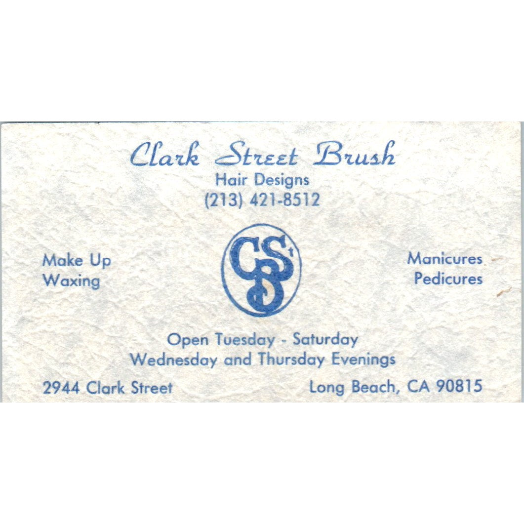 Clark Street Brush Salon Long Beach CA Vintage Business Card SD8-B10
