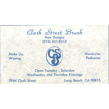 Clark Street Brush Salon Long Beach CA Vintage Business Card SD8-B10