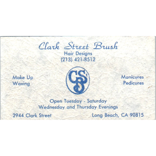 Clark Street Brush Salon Long Beach CA Vintage Business Card SD8-B10