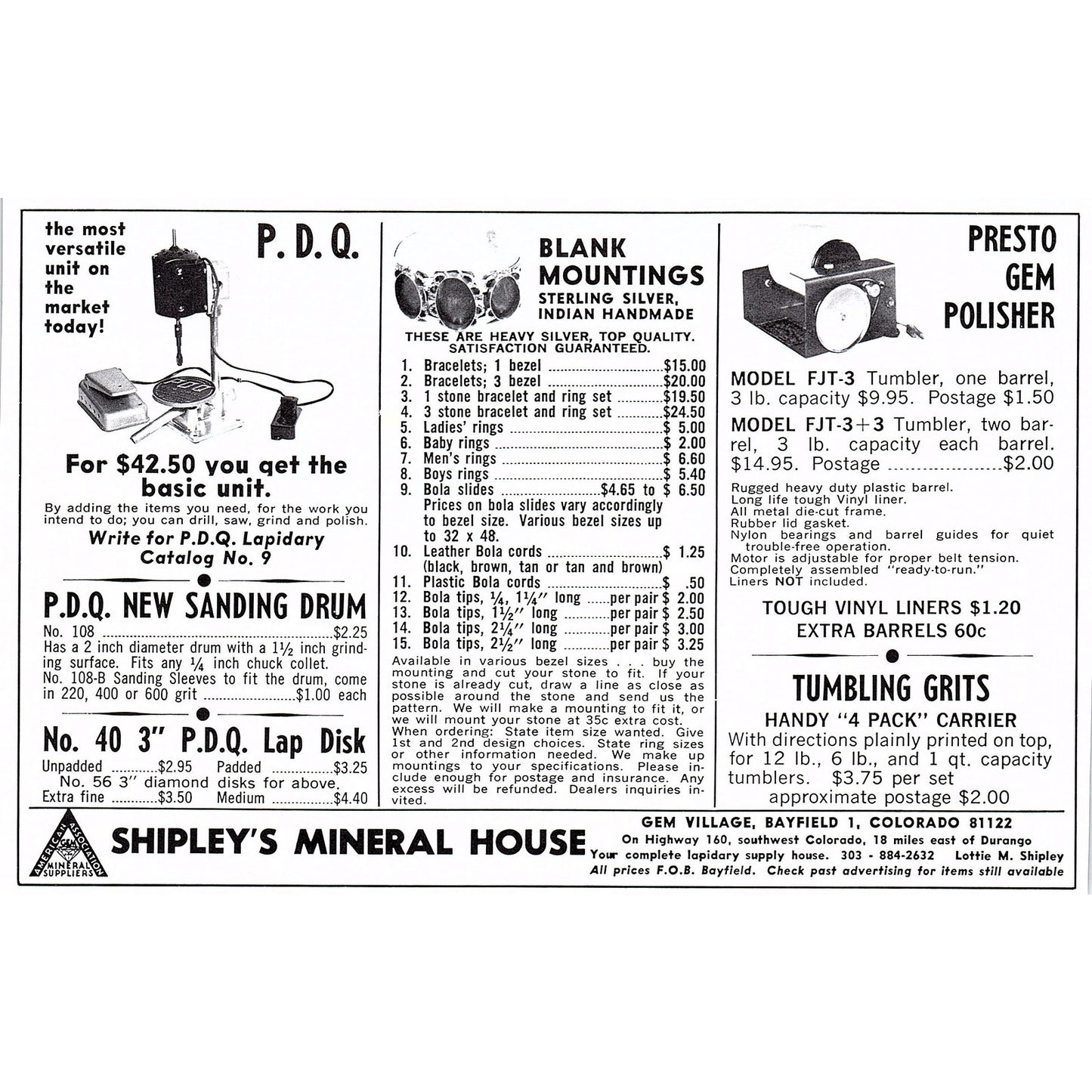 Shipley's Mineral House Bayfield Colorado 1972 Ad AF8-2