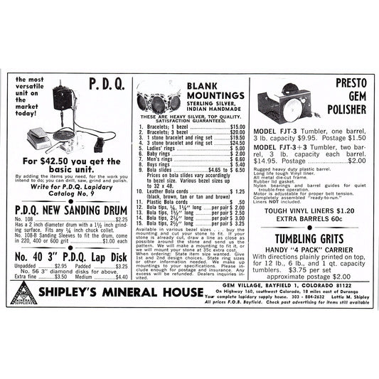 Shipley's Mineral House Bayfield Colorado 1972 Ad AF8-2