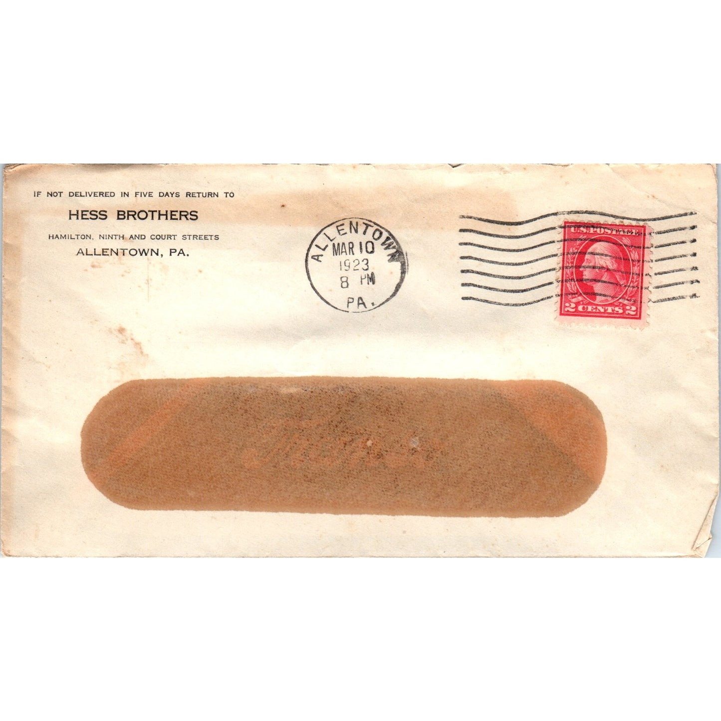 1923 Hess Brothers Allentown PA Postal Cover Envelope TG7-PC3