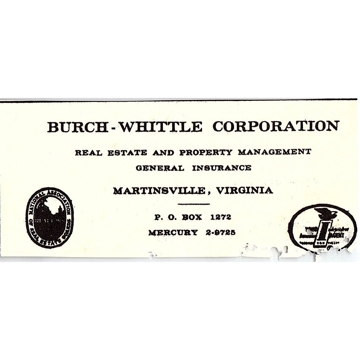 Burch-Whittle Corporation Real Estate Martinsville VA 1960s Ad AG2-M3
