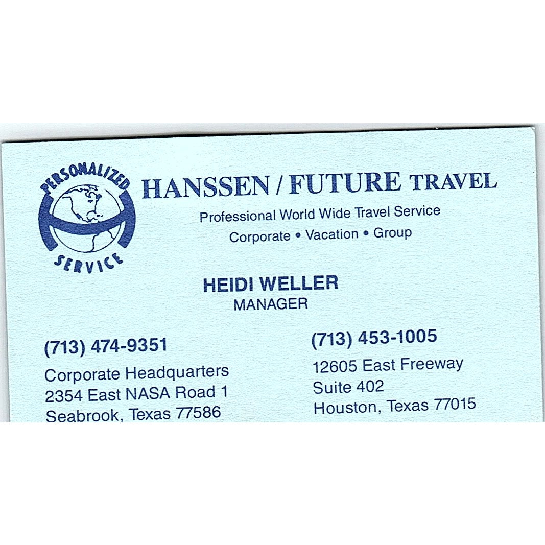 Hanssen/Future Travel Heidi Weller Houston Texas Vintage Business Card SB4-B6