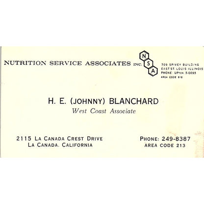 H.E. Johnny Blanchard La Canada CA Vintage Business Card SD9-B10