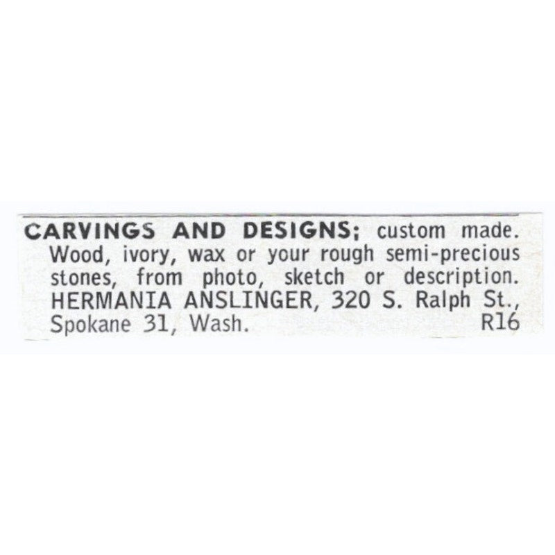 Carvings and Designs Hermania Anslinger Spokane WA 1964 Magazine Ad AB6-LJS5