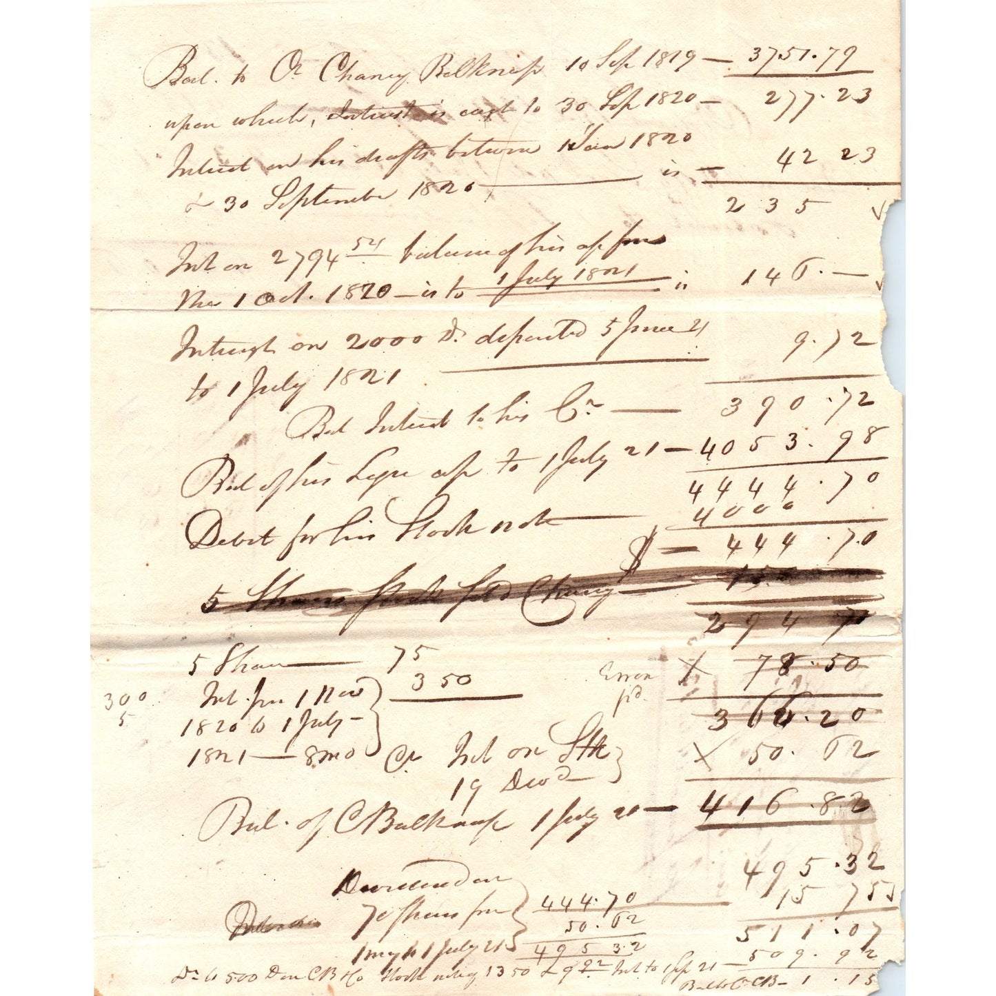 1821 Handwritten Receipt Chancy Belknap AF2-A3