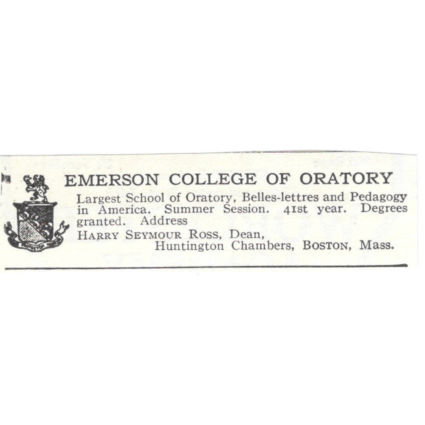 Emerson College of Oratory Harry Seymour Ross Boston 1918 Advertisement AE5-SA10