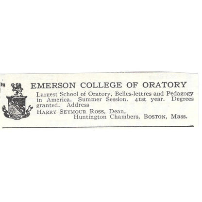 Emerson College of Oratory Harry Seymour Ross Boston 1918 Advertisement AE5-SA10
