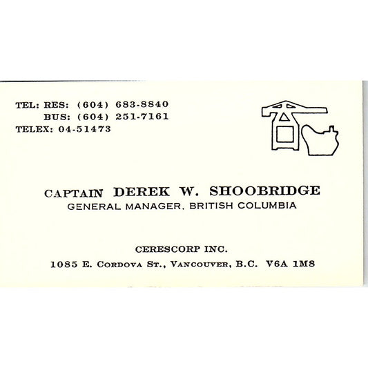 Capt Derek W Shoobridge Cerescorp Vancouver BC Vintage Business Card SC9-B2
