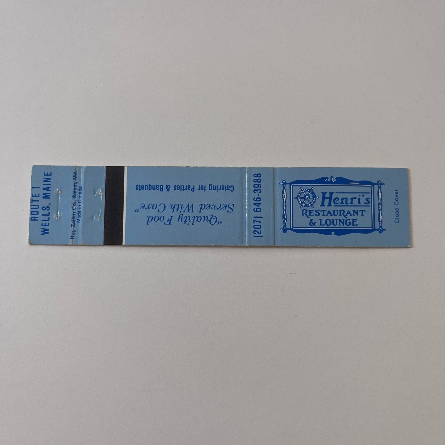 Henri's Restaurant & Lounge Wells Maine Vintage Matchbook TB6-MB2-9
