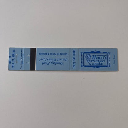 Henri's Restaurant & Lounge Wells Maine Vintage Matchbook TB6-MB2-9