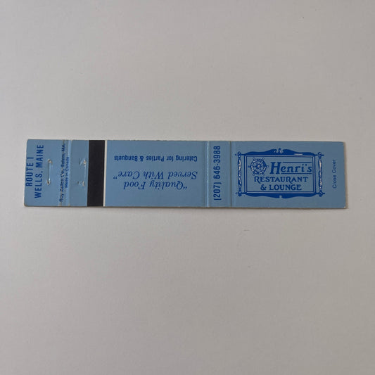 Henri's Restaurant & Lounge Wells Maine Vintage Matchbook TB6-MB2-9