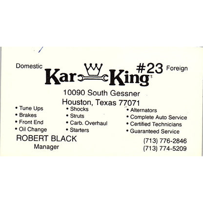 Kar King Robert Black Houston Vintage Business Card SD9-B7