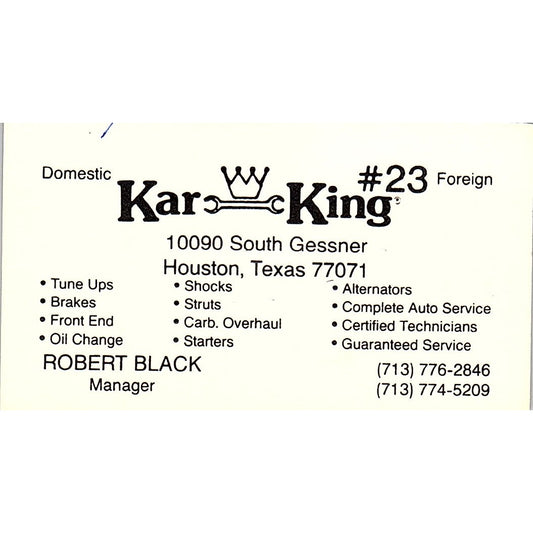 Kar King Robert Black Houston Vintage Business Card SD9-B7